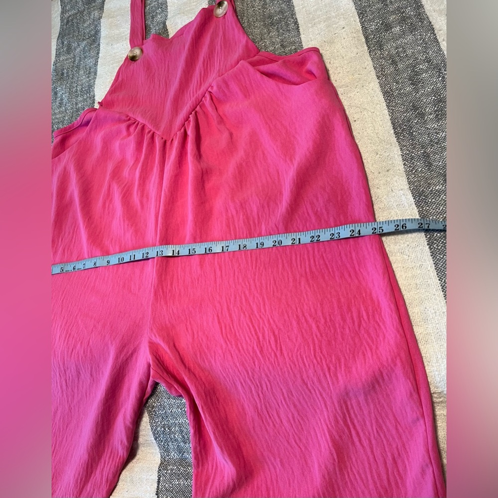Lovely Melody Pink Wide Leg Overalls Romper SZ L Sleeveless Gauzy Feel - Picture 11 of 12